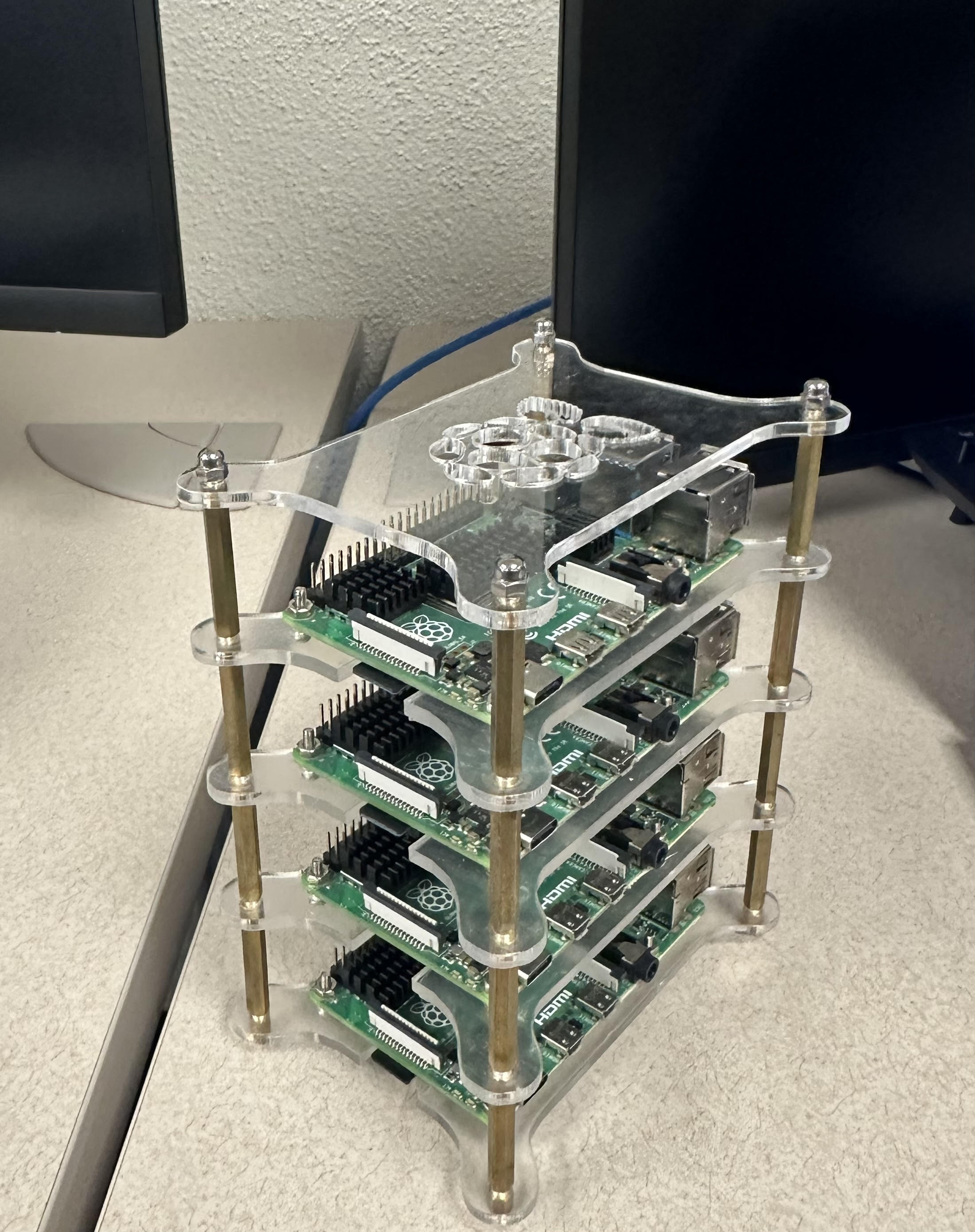 Assembled four-node Raspberry Pi cluster